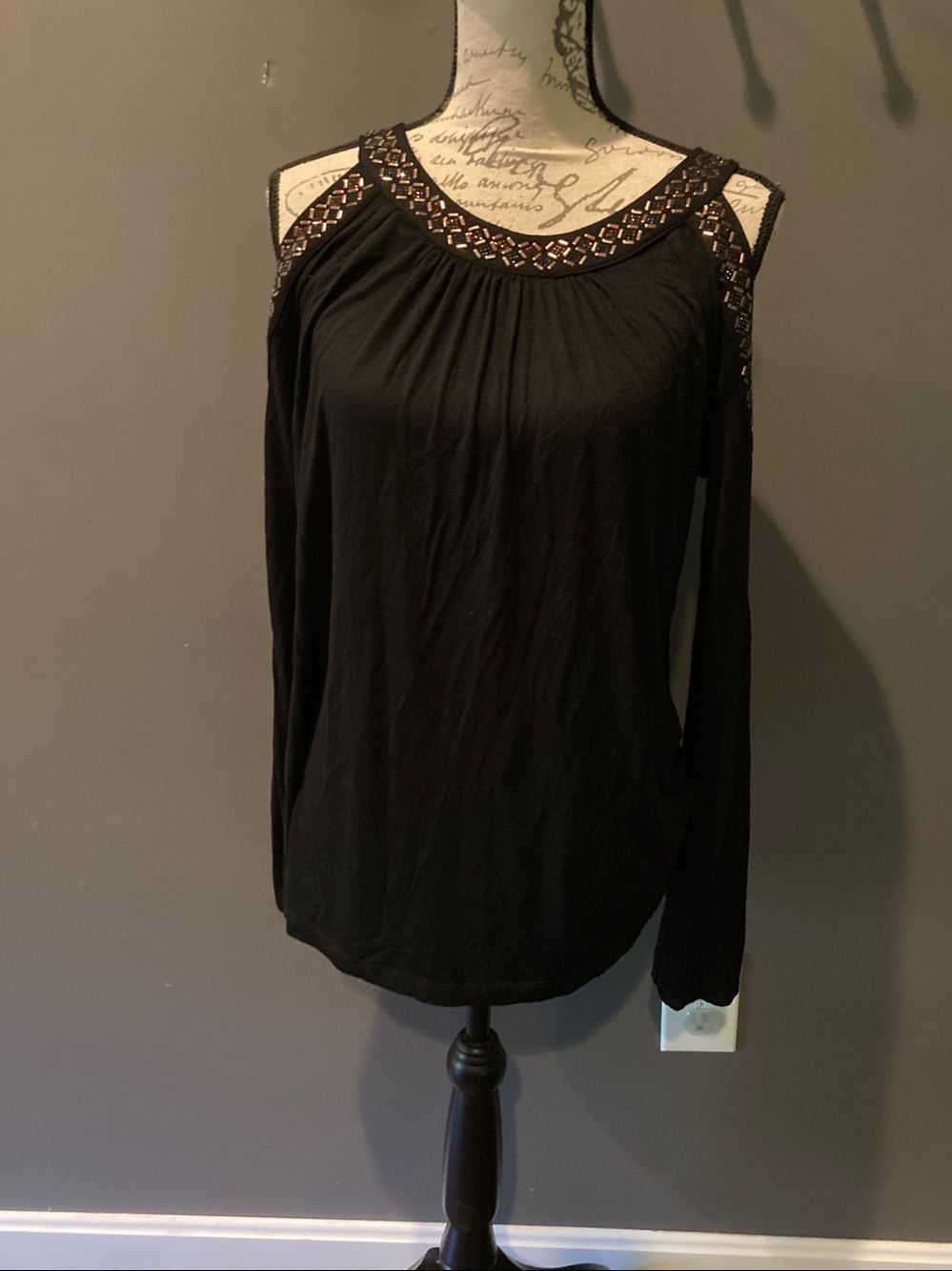 long tall sally Sexy XS beaded off the shoulder date night black top EUC